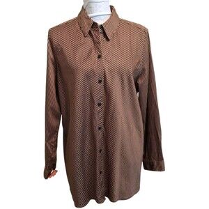 CHICO'S Brown Stripe Long Sleeve Cotton Tunic Shirt Size 2 (L)